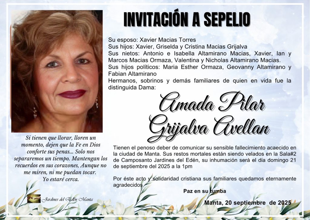 OBITUARIO Amada Pilar Grijalba Avellan